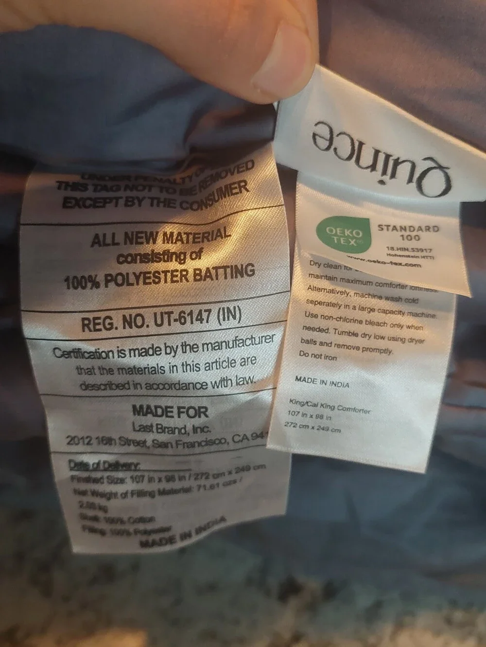 NWT! Quince Organic Cotton Mineral Sateen Comforter! King/ Cal King! (672)